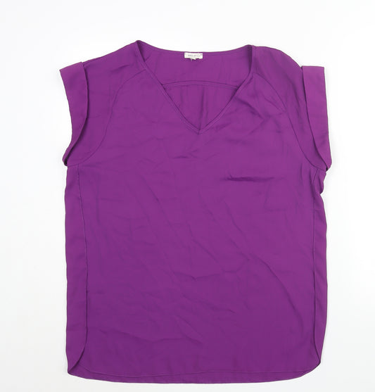 River Island Womens Purple Polyester Basic Blouse Size 14 V-Neck