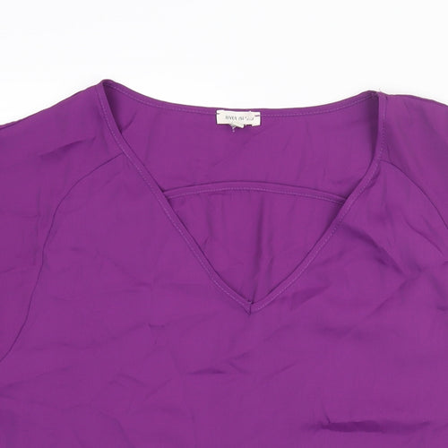 River Island Womens Purple Polyester Basic Blouse Size 14 V-Neck