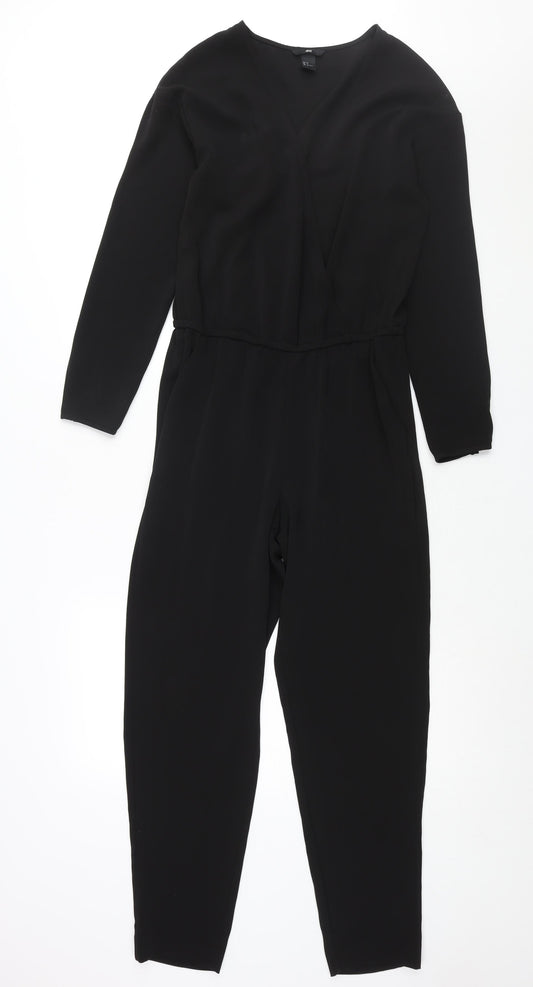 H&M Womens Black Polyester Jumpsuit One-Piece Size 8 L28 in Button