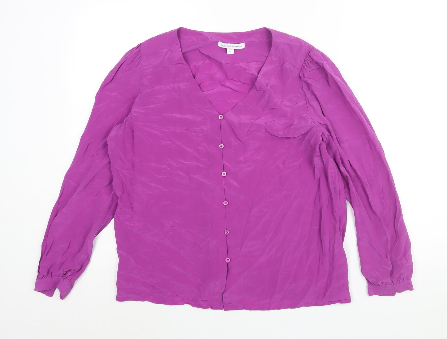 Fenn Wright Manson Womens Purple Polyester Basic Blouse Size 14 V-Neck