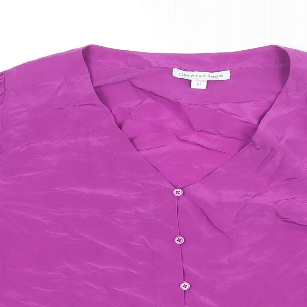 Fenn Wright Manson Womens Purple Polyester Basic Blouse Size 14 V-Neck