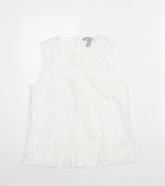 H&M Womens White Polyamide Camisole Blouse Size S Round Neck