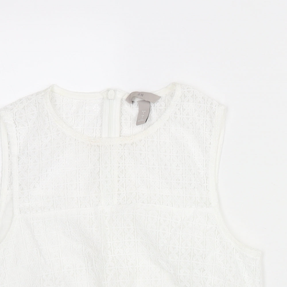 H&M Womens White Polyamide Camisole Blouse Size S Round Neck