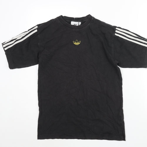 adidas Mens Black Cotton T-Shirt Size S Round Neck - Three Stripe Embroidered Logo