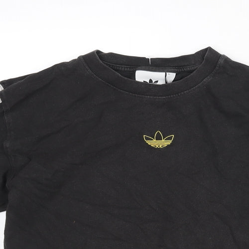 adidas Mens Black Cotton T-Shirt Size S Round Neck - Three Stripe Embroidered Logo