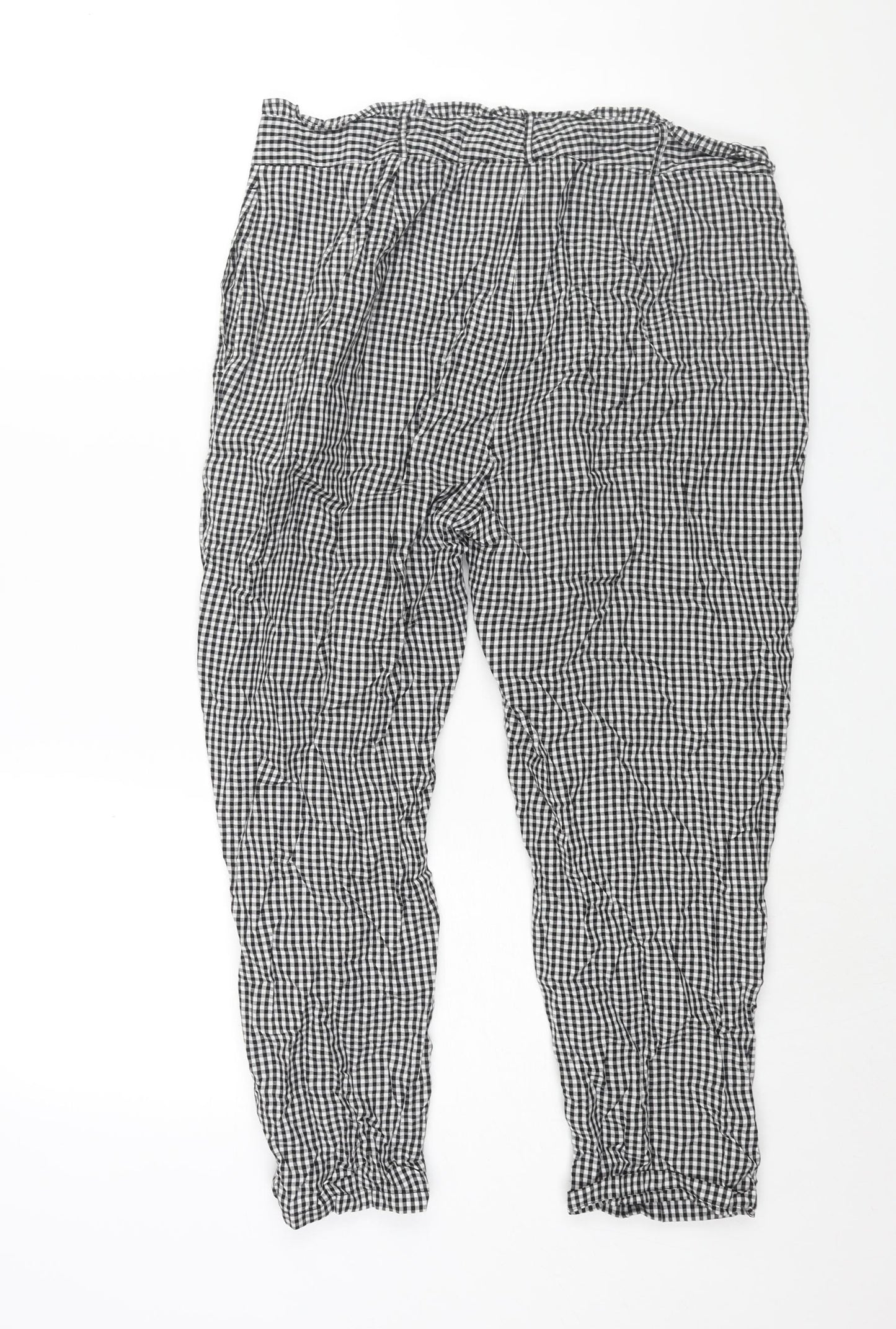 John Lewis Womens Black Check Cotton Cropped Trousers Size 14 L23 in Regular Zip