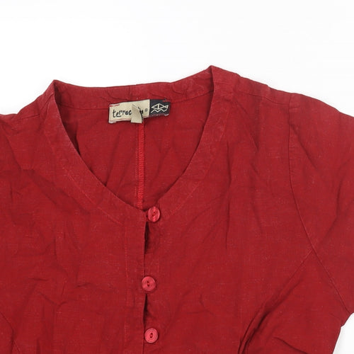 Terracotta Womens Red Linen Basic Blouse Size S Round Neck - Tie Back