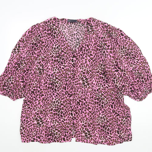 Marks and Spencer Womens Pink Animal Print Viscose Basic Blouse Size 22 V-Neck