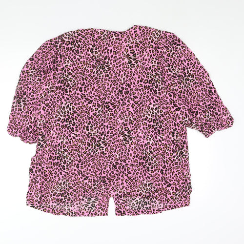 Marks and Spencer Womens Pink Animal Print Viscose Basic Blouse Size 22 V-Neck