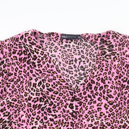 Marks and Spencer Womens Pink Animal Print Viscose Basic Blouse Size 22 V-Neck