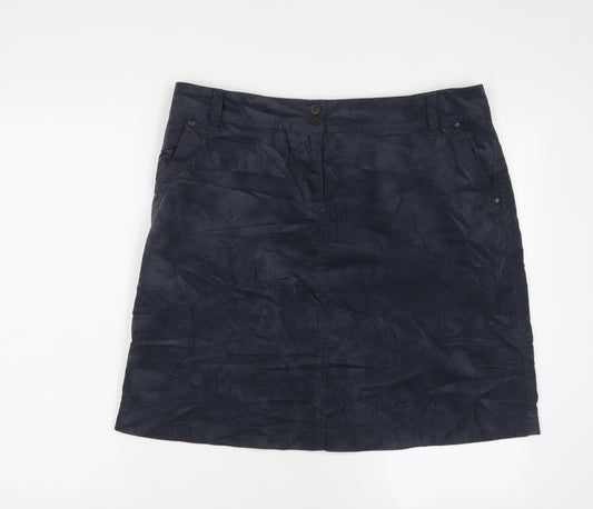 Marks and Spencer Womens Blue Cotton A-Line Skirt Size 16 Zip