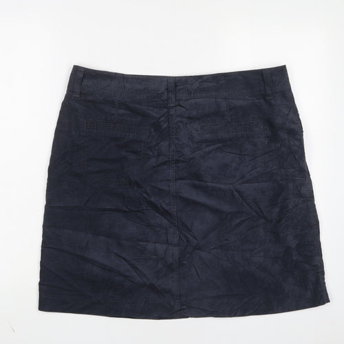 Marks and Spencer Womens Blue Cotton A-Line Skirt Size 16 Zip