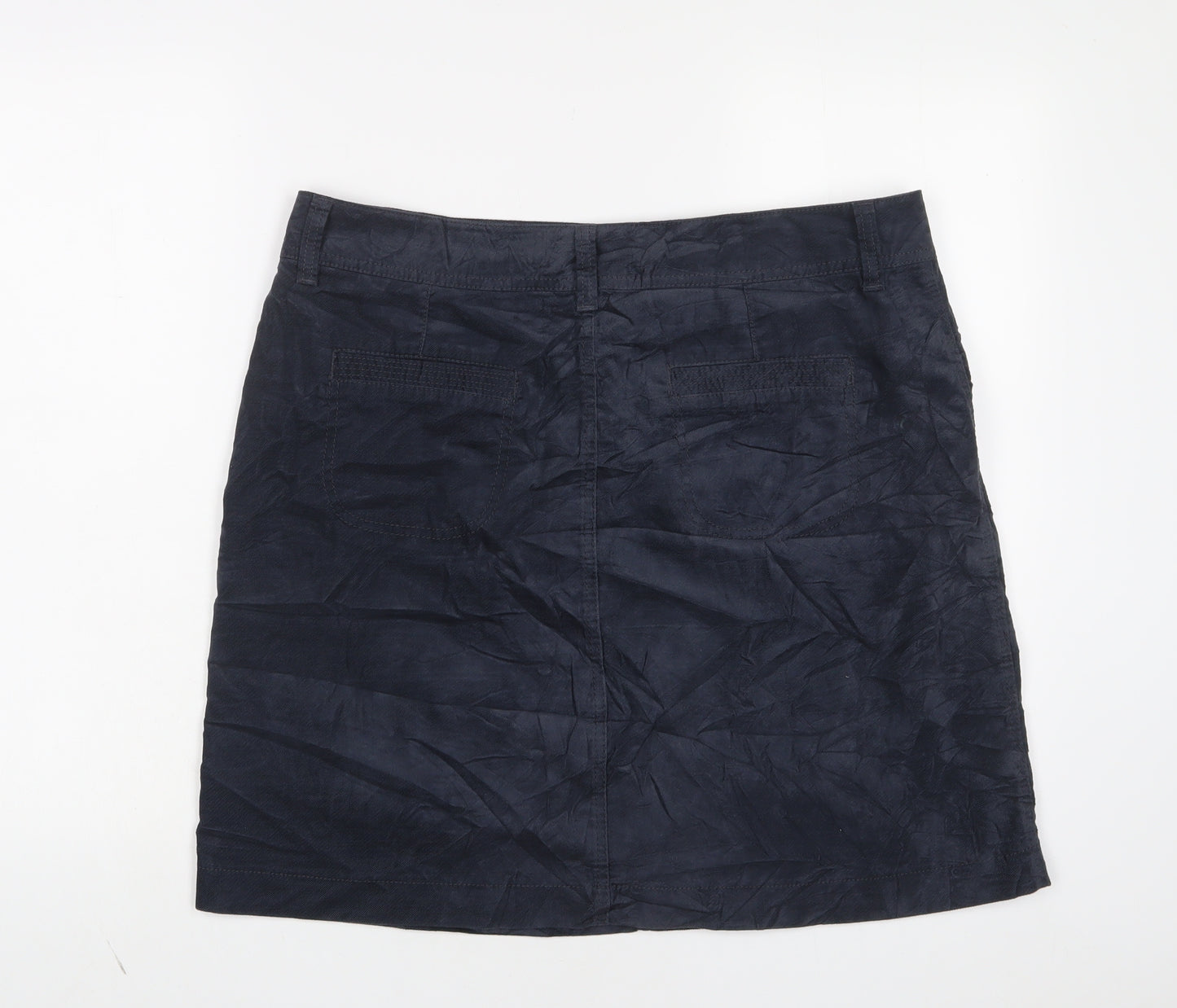 Marks and Spencer Womens Blue Cotton A-Line Skirt Size 16 Zip