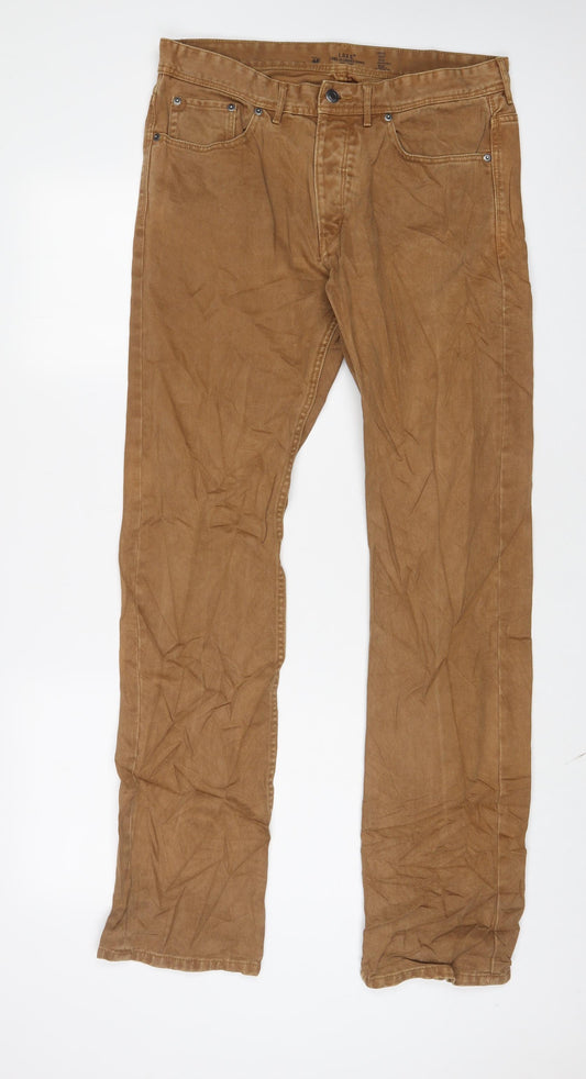 H&M Mens Brown Cotton Straight Jeans Size 32 in L33 in Regular Button - Long Leg