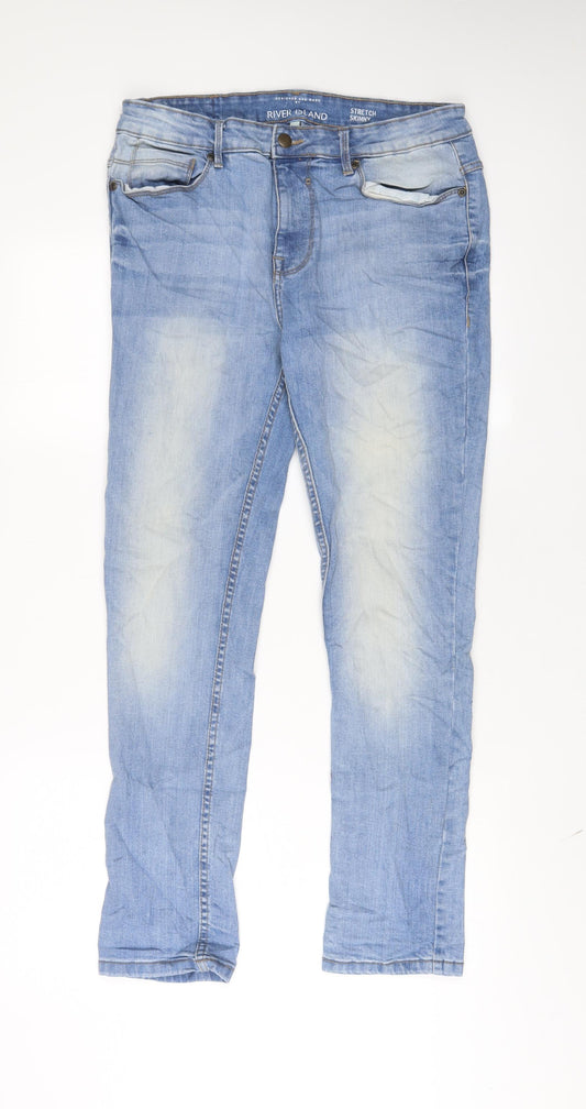 River Island Mens Blue Cotton Skinny Jeans Size 30 in L30 in Regular Zip