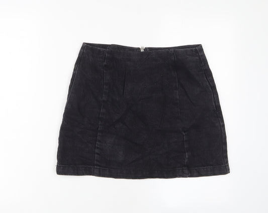 Topshop Womens Black Cotton A-Line Skirt Size 10 Zip