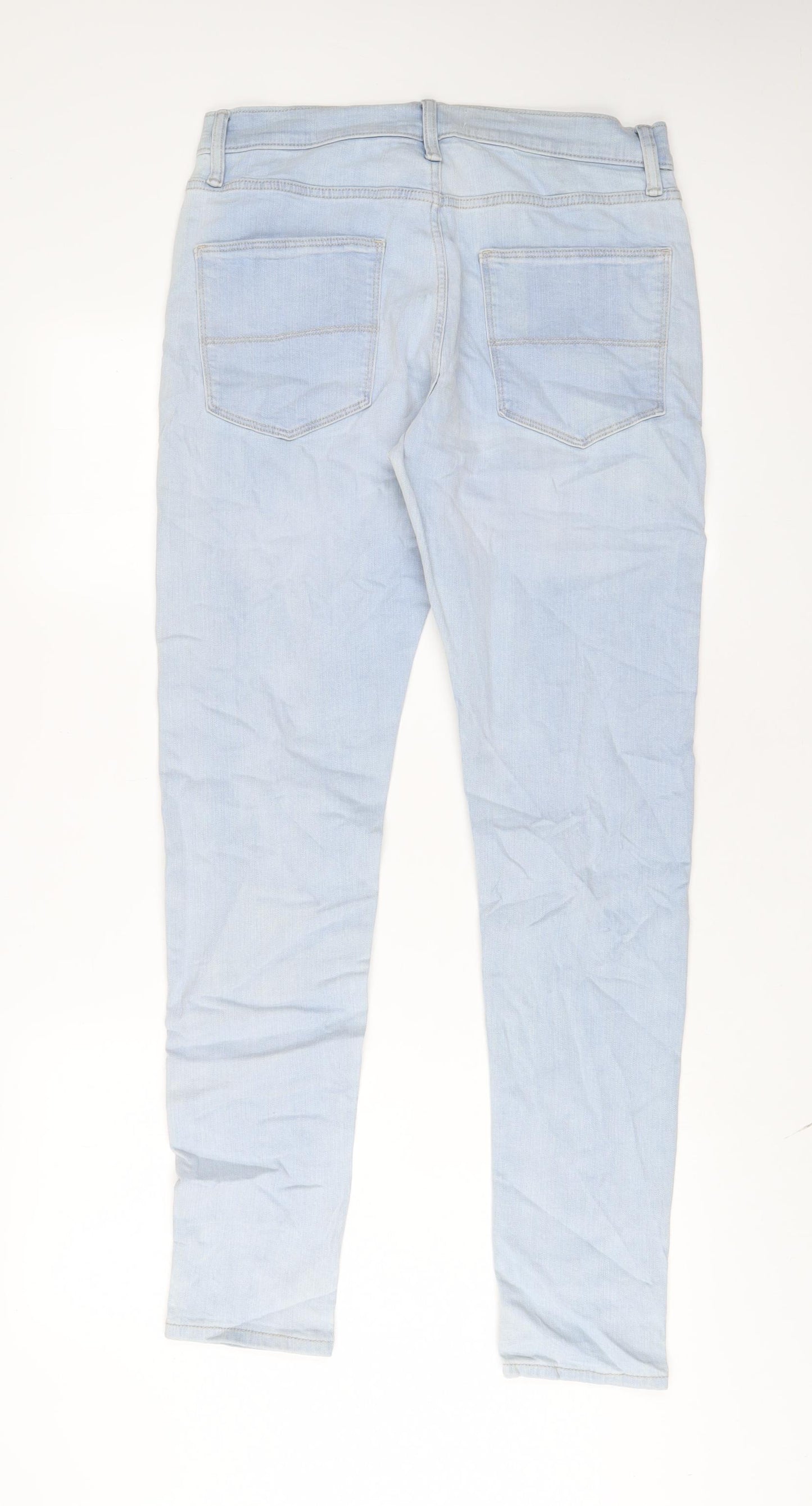 Marks and Spencer Mens Blue Cotton Skinny Jeans Size 30 in L33 in Regular Zip - Long Leg