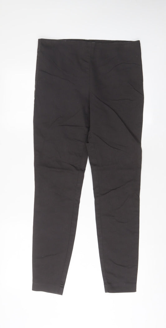 H&M Womens Brown Cotton Trousers Size 12 L29 in Regular Zip