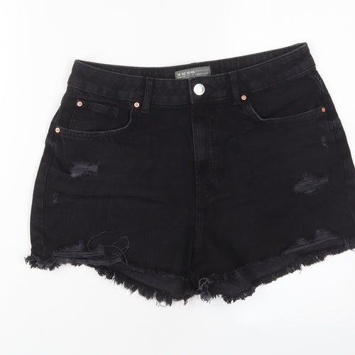 Denim & Co. Womens Black Cotton Basic Shorts Size 14 L3 in Regular Zip