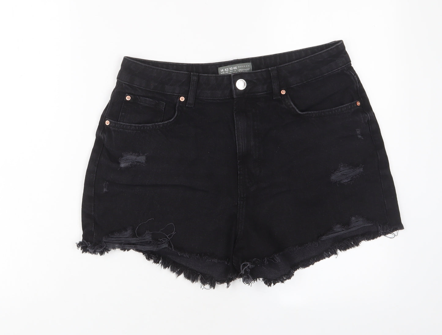 Denim & Co. Womens Black Cotton Basic Shorts Size 14 L3 in Regular Zip