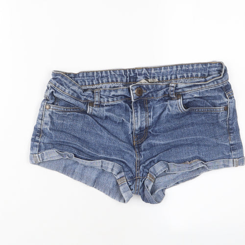 Denim & Co. Womens Blue Cotton Basic Shorts Size 14 Regular Zip