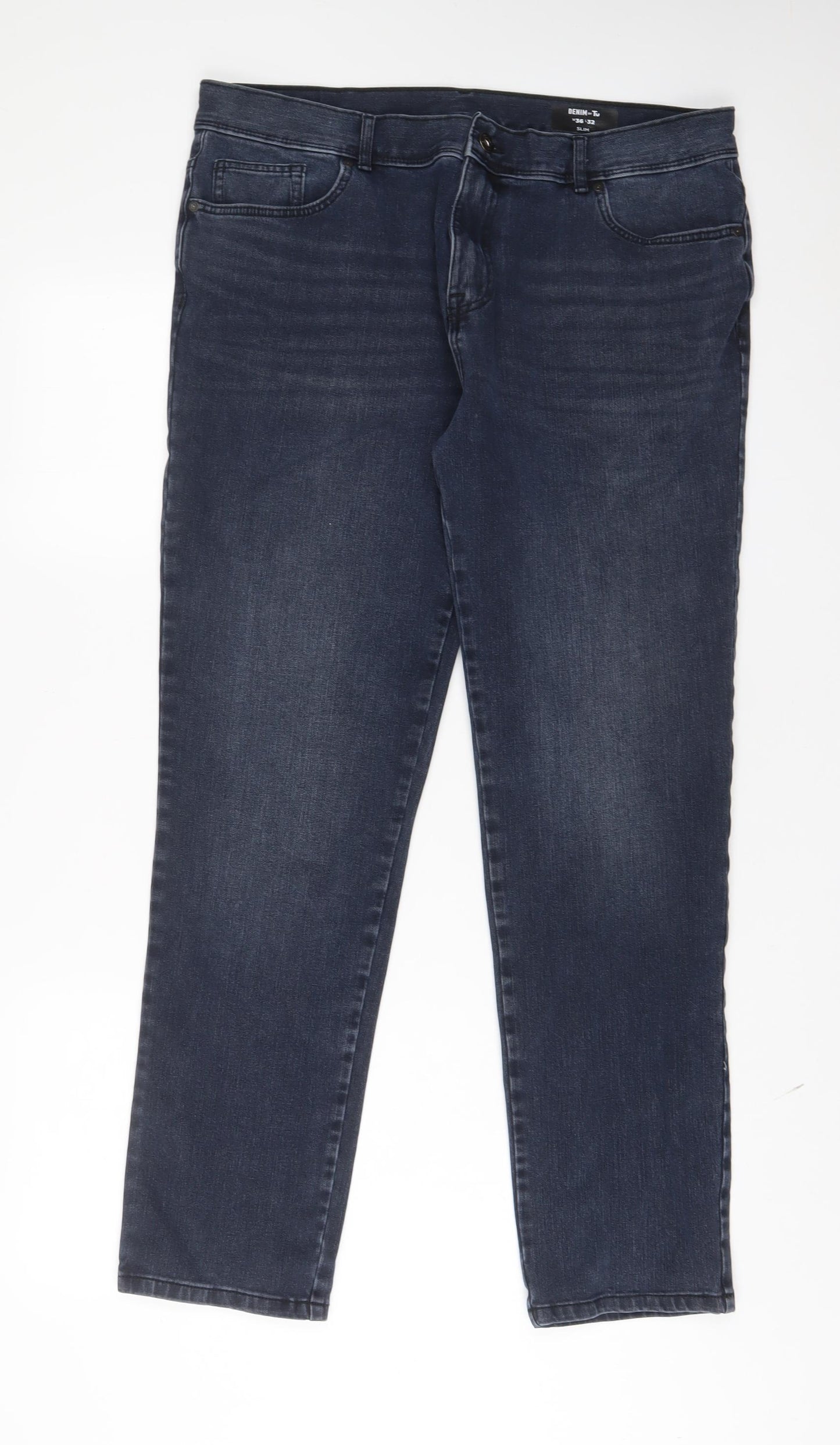 TU Mens Blue Cotton Straight Jeans Size 36 in L32 in Slim Zip