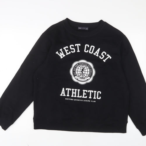 Marks and Spencer Womens Black Cotton Pullover Sweatshirt Size M Pullover - West Coast, Embroidered