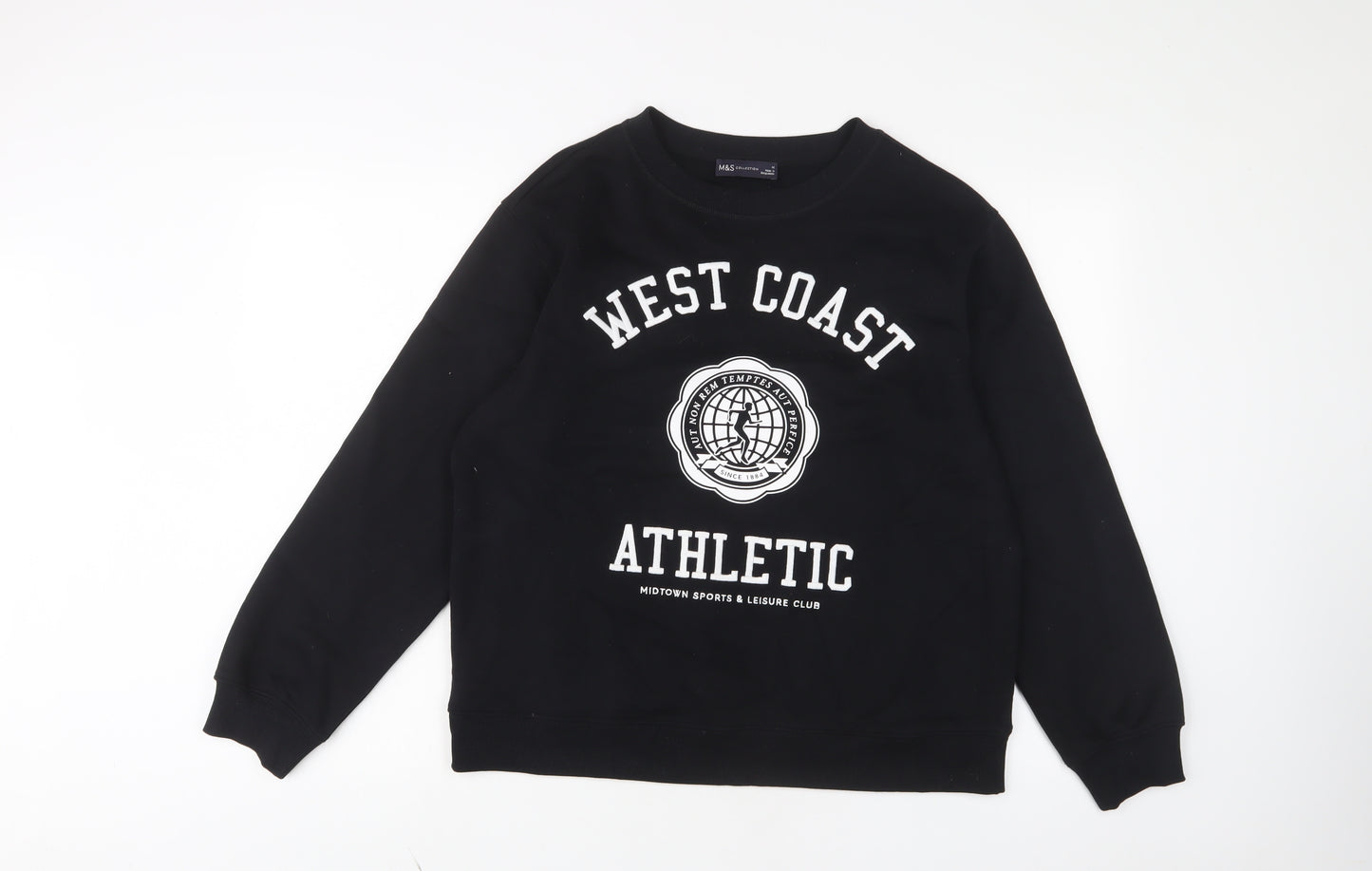 Marks and Spencer Womens Black Cotton Pullover Sweatshirt Size M Pullover - West Coast, Embroidered