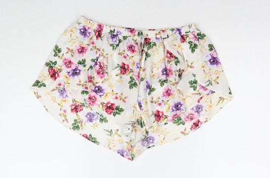 New Look Womens Multicoloured Floral Polyester Hot Pants Shorts Size L L3 in Regular Drawstring