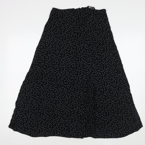 New Look Womens Black Polka Dot Rayon A-Line Skirt Size 10 Zip - Side Slit(s)