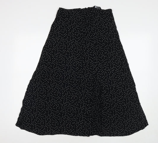 New Look Womens Black Polka Dot Rayon A-Line Skirt Size 10 Zip - Side Slit(s)