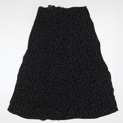 New Look Womens Black Polka Dot Rayon A-Line Skirt Size 10 Zip - Side Slit(s)