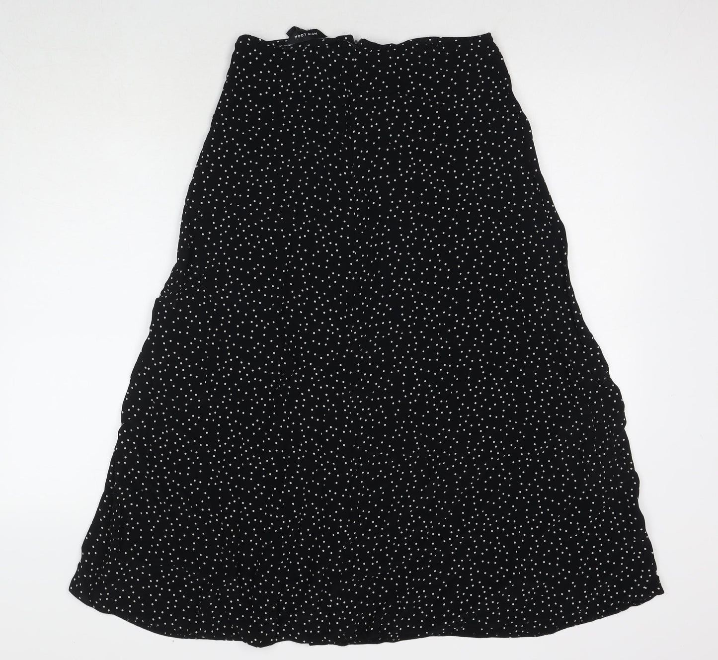 New Look Womens Black Polka Dot Rayon A-Line Skirt Size 10 Zip - Side Slit(s)