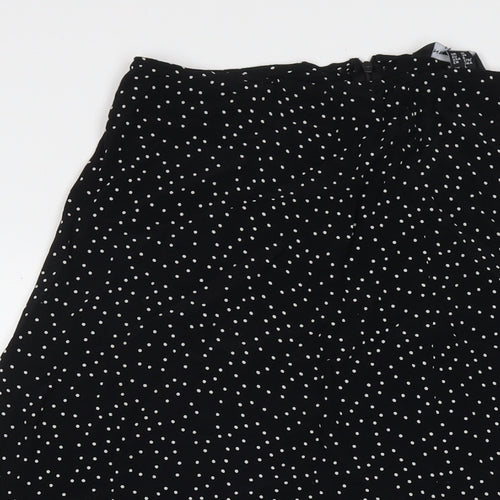 New Look Womens Black Polka Dot Rayon A-Line Skirt Size 10 Zip - Side Slit(s)