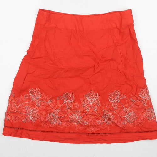 E-vie Womens Red Floral Linen A-Line Skirt Size 12 Zip