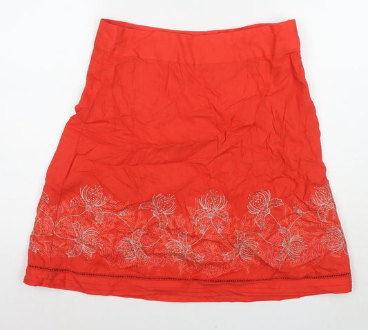 E-vie Womens Red Floral Linen A-Line Skirt Size 12 Zip