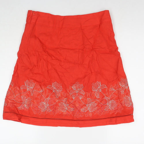 E-vie Womens Red Floral Linen A-Line Skirt Size 12 Zip