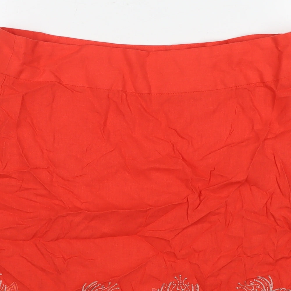 E-vie Womens Red Floral Linen A-Line Skirt Size 12 Zip