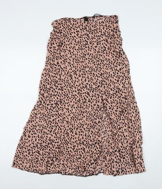 New Look Womens Pink Animal Print Viscose Maxi Skirt Size 10 Zip