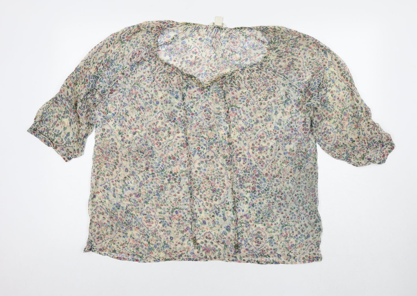 Monsoon Womens Multicoloured Floral Polyester Basic Blouse Size 12 V-Neck