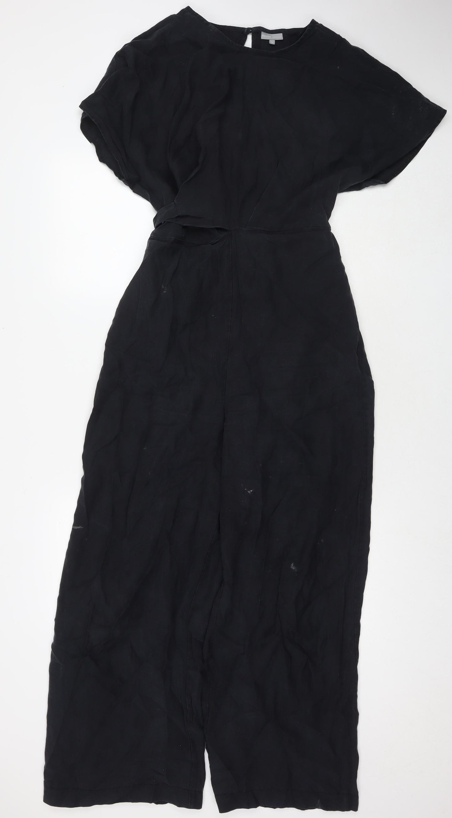 Oliver Bonas Womens Black Polyester Jumpsuit One-Piece Size 12 L26 in Button