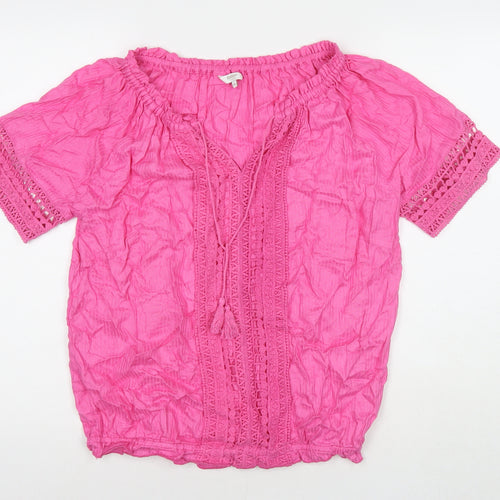 Cotton Traders Womens Pink Viscose Basic Blouse Size 10 Round Neck