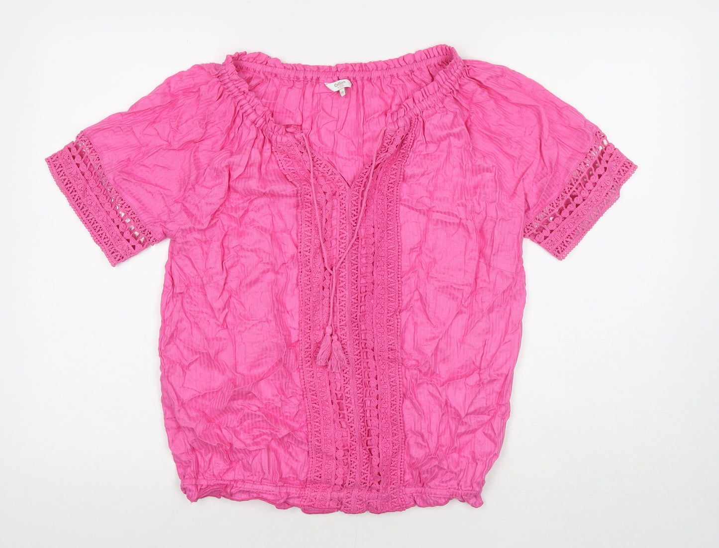 Cotton Traders Womens Pink Viscose Basic Blouse Size 10 Round Neck