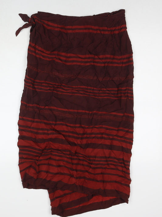 Planet Womens Red Striped Cupro Wrap Skirt Size 10 Zip