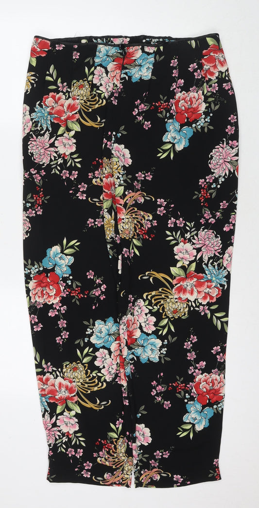 Marks and Spencer Womens Multicoloured Floral Polyester Trousers Size 14 L27 in Regular Zip