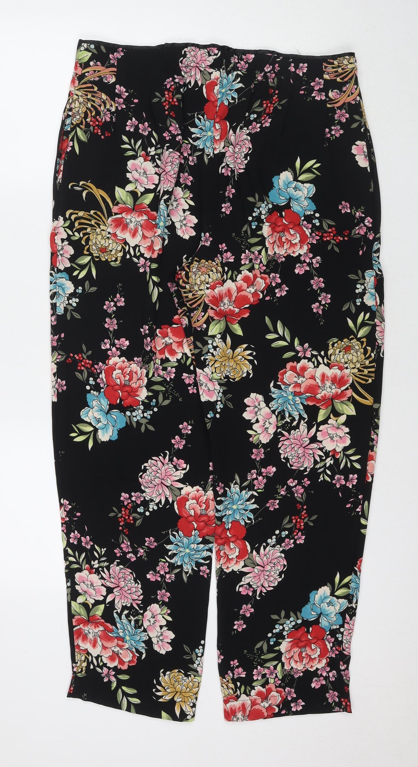 Marks and Spencer Womens Multicoloured Floral Polyester Trousers Size 14 L27 in Regular Zip