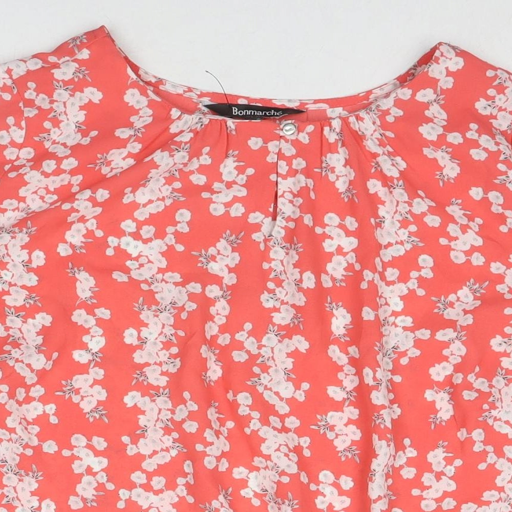 Bonmarché Womens Pink Floral Polyester Basic Blouse Size 12 Round Neck