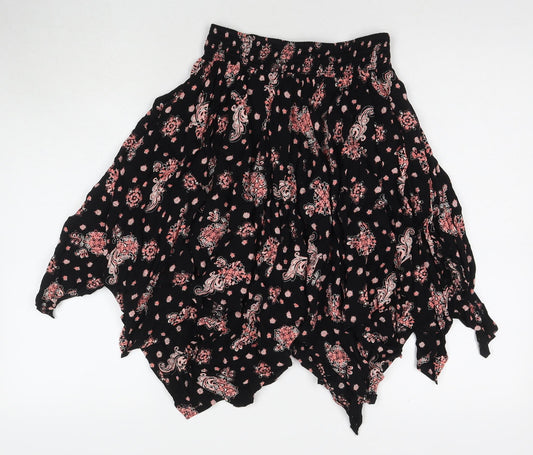 LASCANA Womens Black Floral Viscose Pleated Skirt Size 10