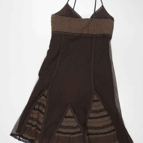 Per Una Womens Brown Polyester Tank Dress Size 10 V-Neck Zip