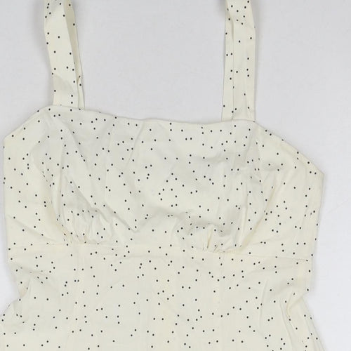 Topshop Womens White Polka Dot Cotton Mini Size 10 Square Neck Zip